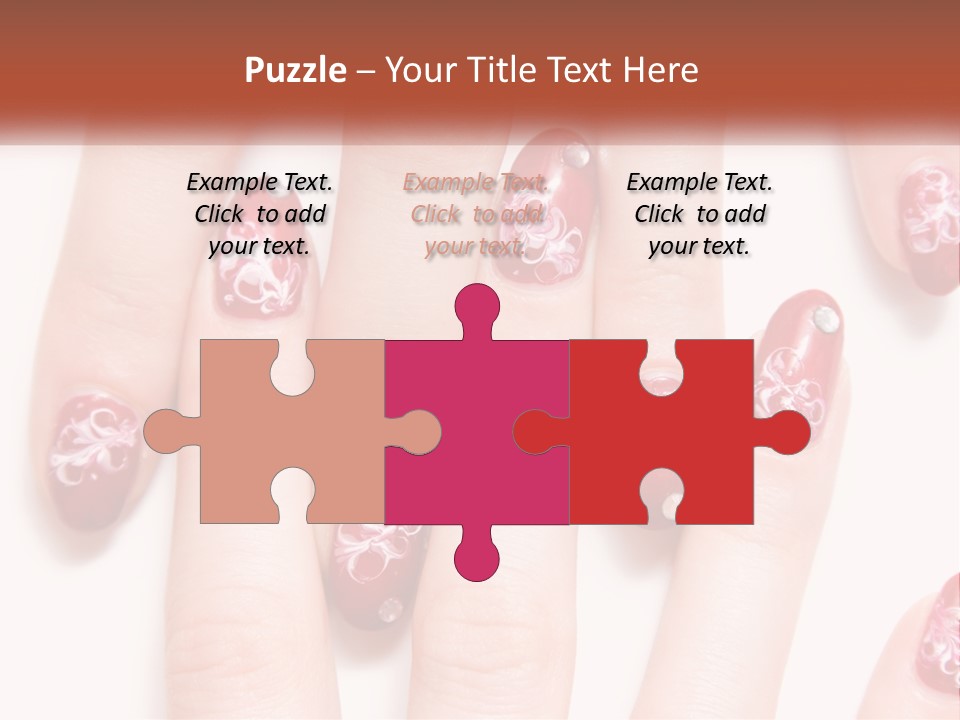 A Woman's Nails With Red And White Designs On Them PowerPoint Template