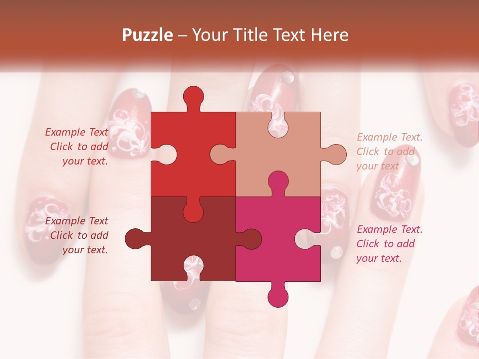 A Woman's Nails With Red And White Designs On Them PowerPoint Template