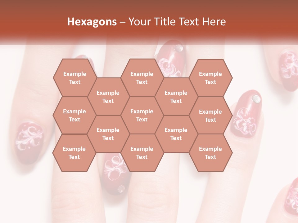 A Woman's Nails With Red And White Designs On Them PowerPoint Template