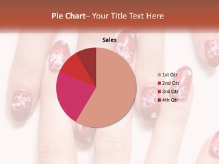 A Woman's Nails With Red And White Designs On Them PowerPoint Template