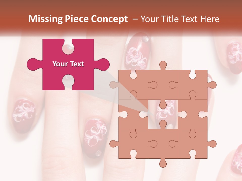 A Woman's Nails With Red And White Designs On Them PowerPoint Template
