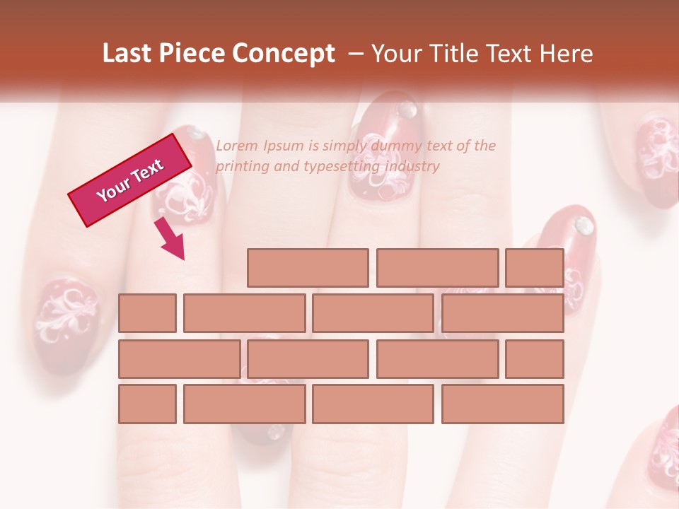 A Woman's Nails With Red And White Designs On Them PowerPoint Template