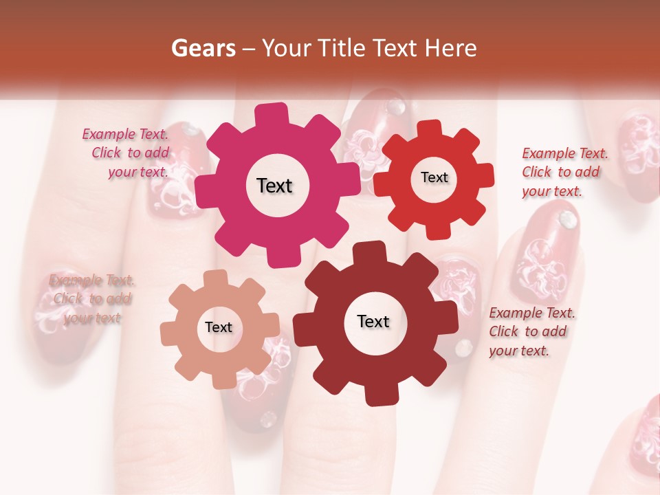 A Woman's Nails With Red And White Designs On Them PowerPoint Template