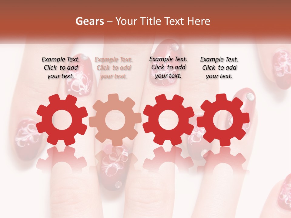 A Woman's Nails With Red And White Designs On Them PowerPoint Template