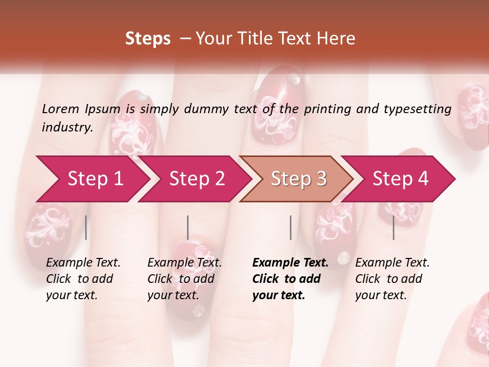A Woman's Nails With Red And White Designs On Them PowerPoint Template