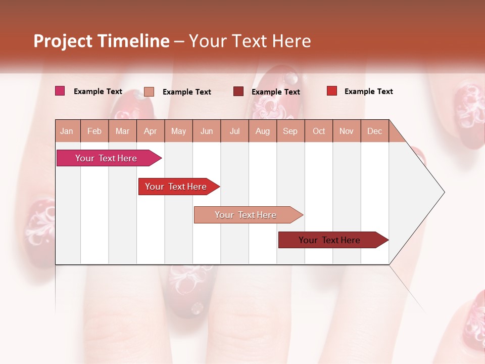 A Woman's Nails With Red And White Designs On Them PowerPoint Template