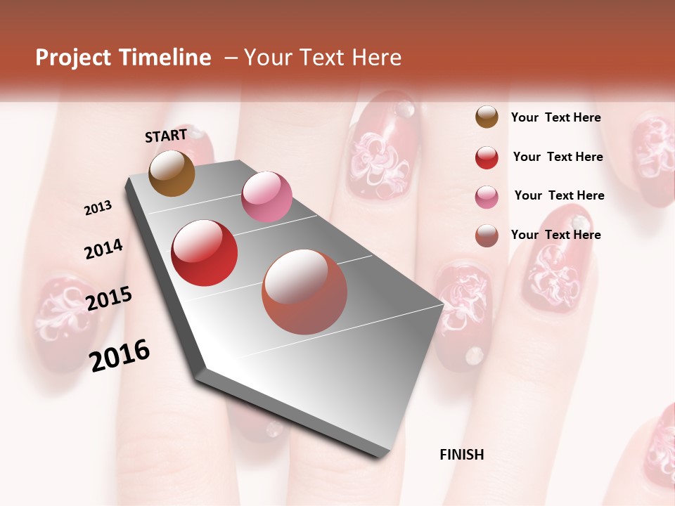 A Woman's Nails With Red And White Designs On Them PowerPoint Template