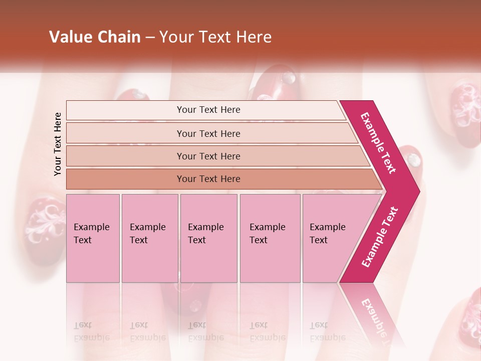 A Woman's Nails With Red And White Designs On Them PowerPoint Template