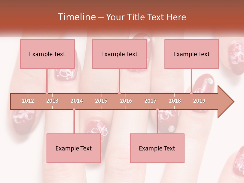 A Woman's Nails With Red And White Designs On Them PowerPoint Template