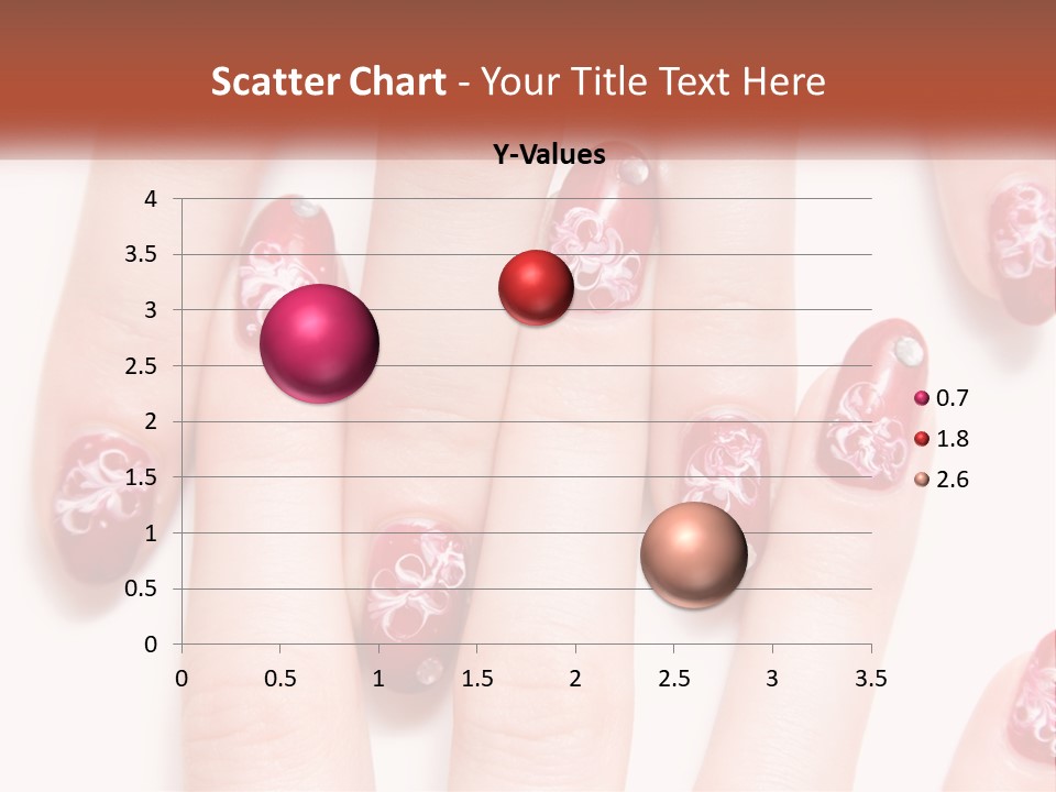 A Woman's Nails With Red And White Designs On Them PowerPoint Template