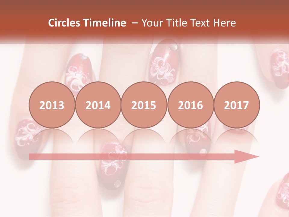 A Woman's Nails With Red And White Designs On Them PowerPoint Template