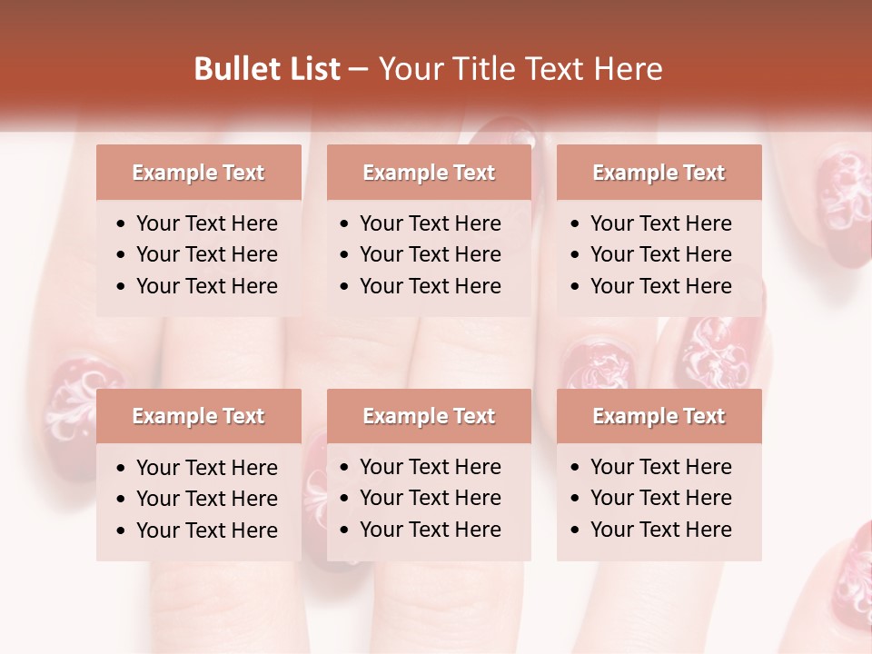 A Woman's Nails With Red And White Designs On Them PowerPoint Template