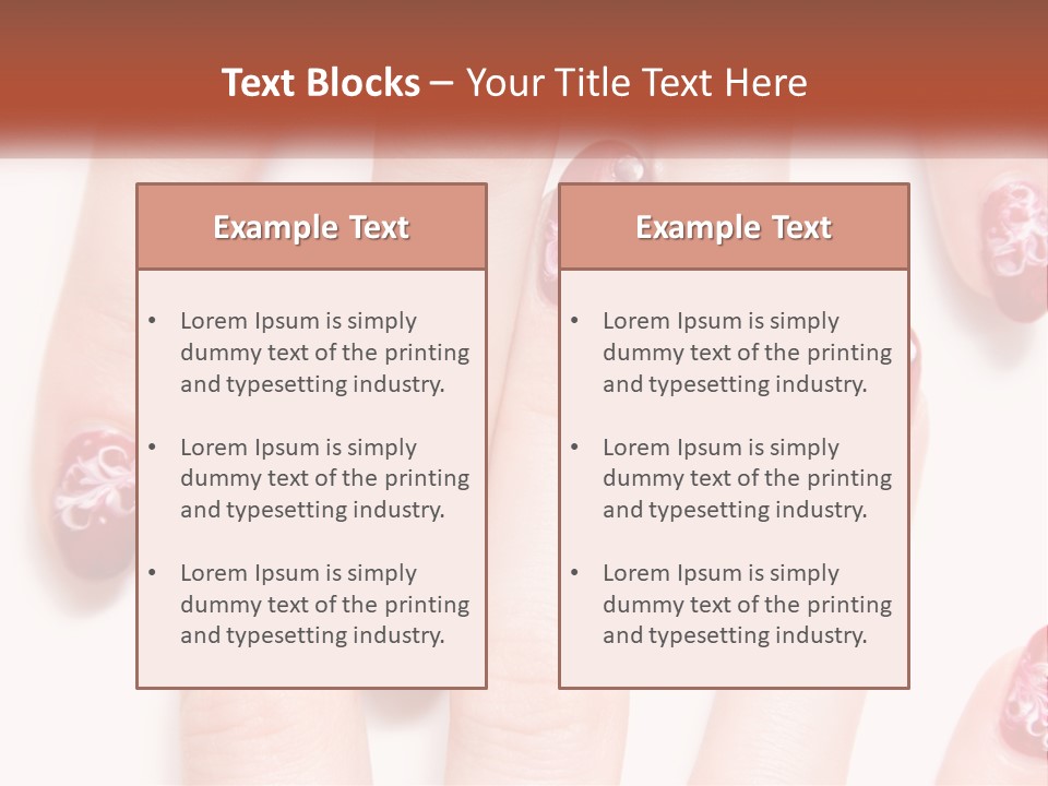 A Woman's Nails With Red And White Designs On Them PowerPoint Template