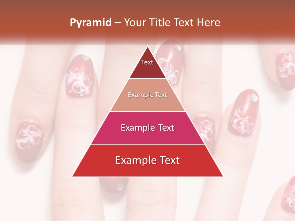 A Woman's Nails With Red And White Designs On Them PowerPoint Template
