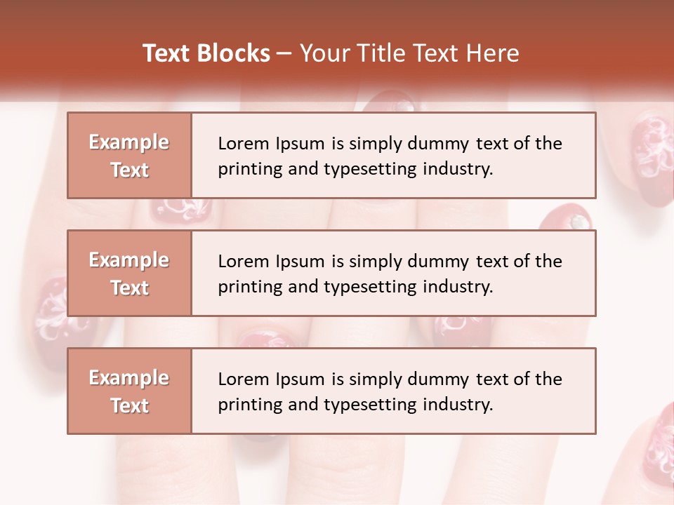 A Woman's Nails With Red And White Designs On Them PowerPoint Template