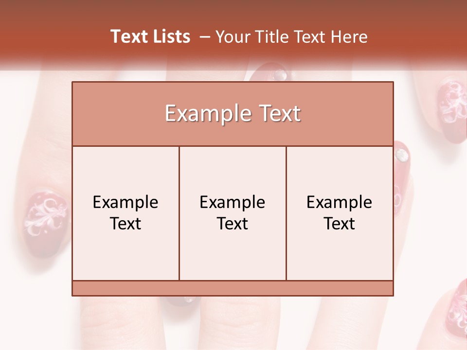 A Woman's Nails With Red And White Designs On Them PowerPoint Template