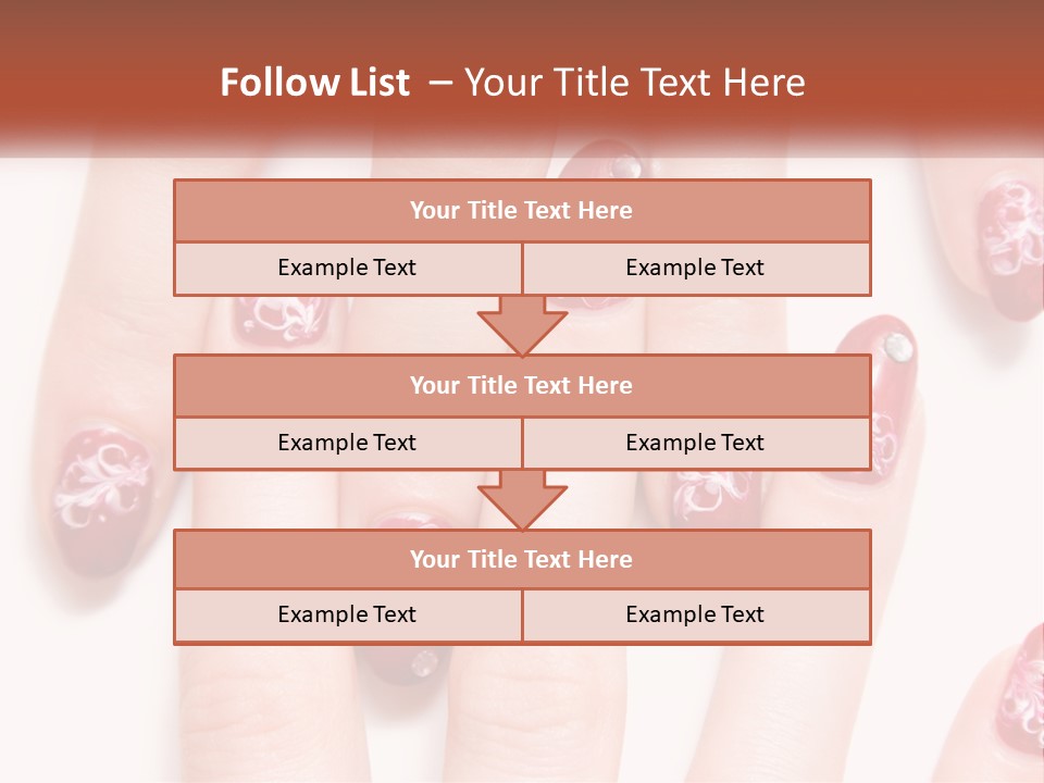 A Woman's Nails With Red And White Designs On Them PowerPoint Template