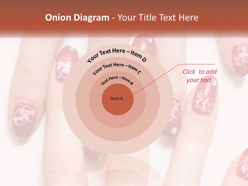 A Woman's Nails With Red And White Designs On Them PowerPoint Template
