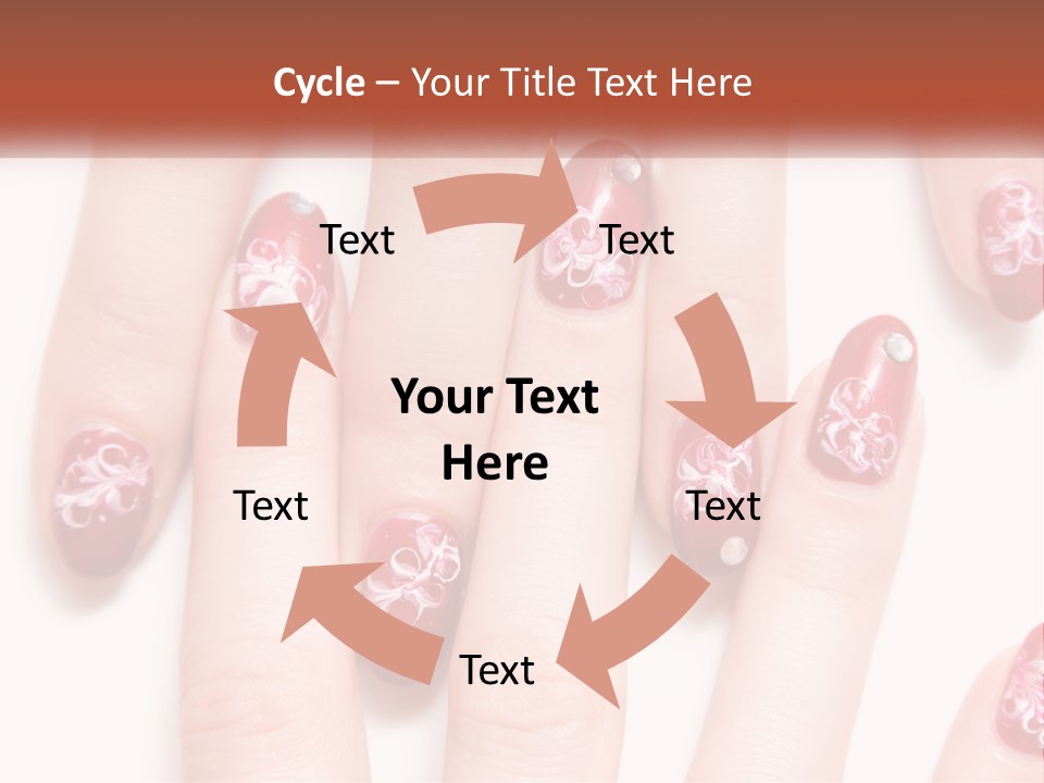 A Woman's Nails With Red And White Designs On Them PowerPoint Template