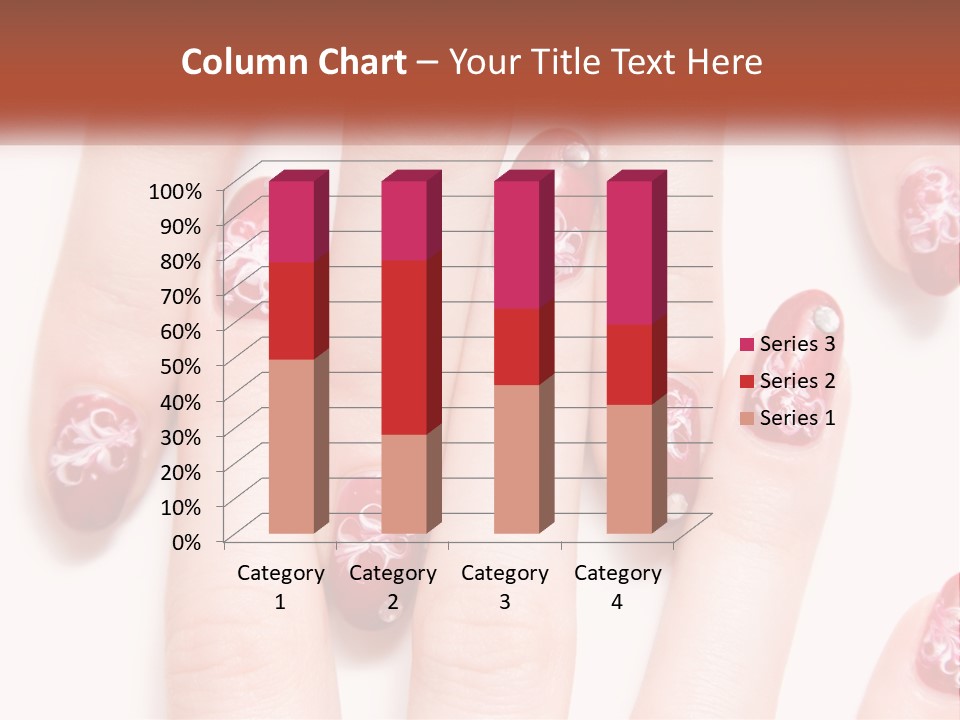 A Woman's Nails With Red And White Designs On Them PowerPoint Template