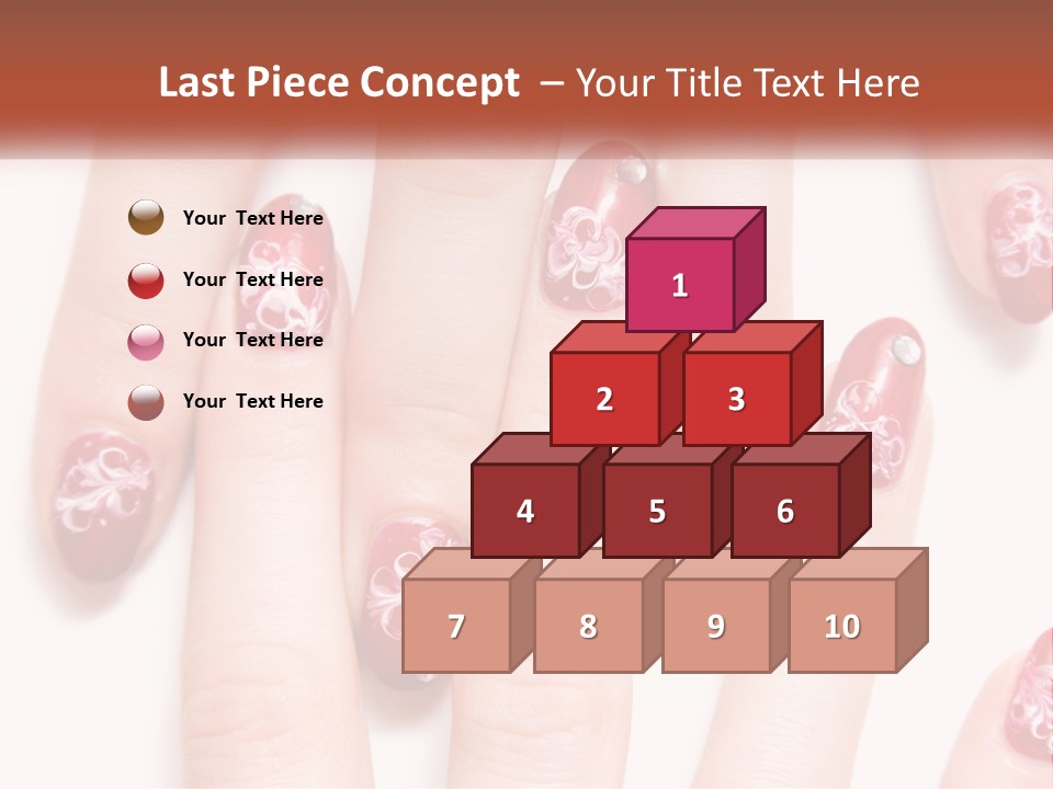A Woman's Nails With Red And White Designs On Them PowerPoint Template