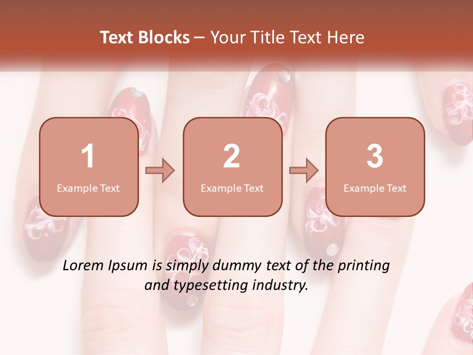 A Woman's Nails With Red And White Designs On Them PowerPoint Template