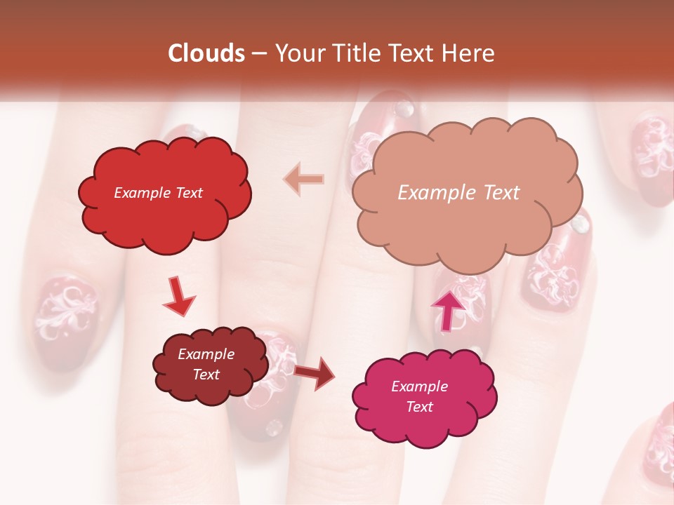 A Woman's Nails With Red And White Designs On Them PowerPoint Template