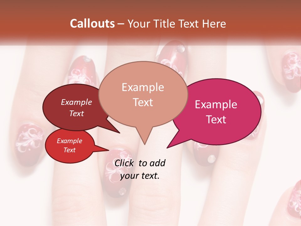 A Woman's Nails With Red And White Designs On Them PowerPoint Template