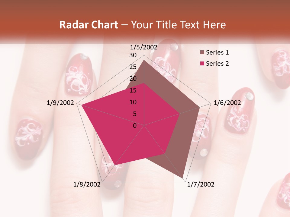 A Woman's Nails With Red And White Designs On Them PowerPoint Template