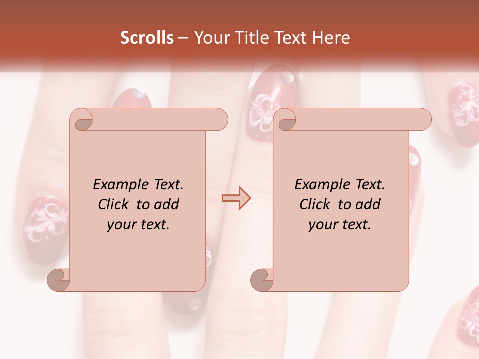 A Woman's Nails With Red And White Designs On Them PowerPoint Template