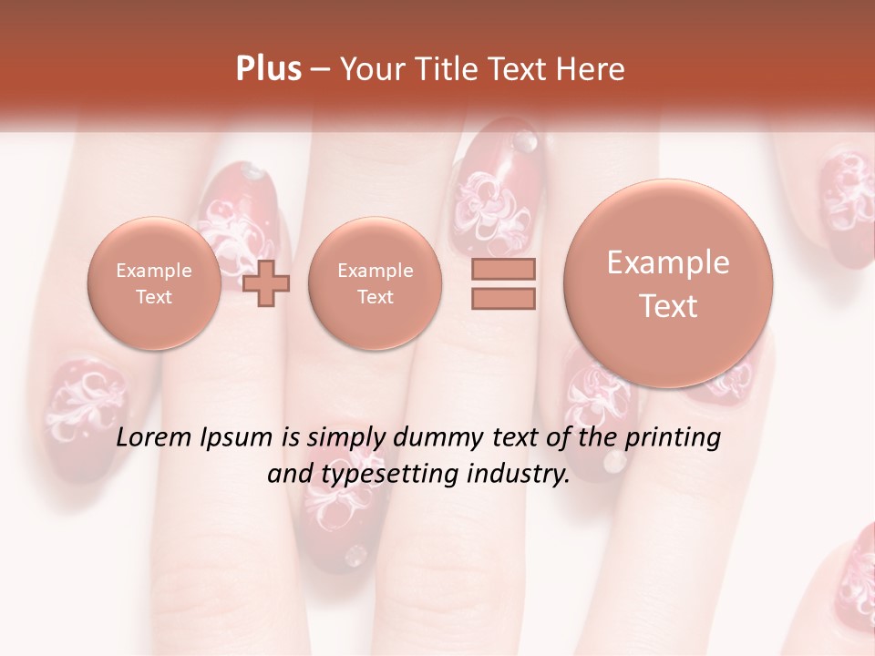 A Woman's Nails With Red And White Designs On Them PowerPoint Template
