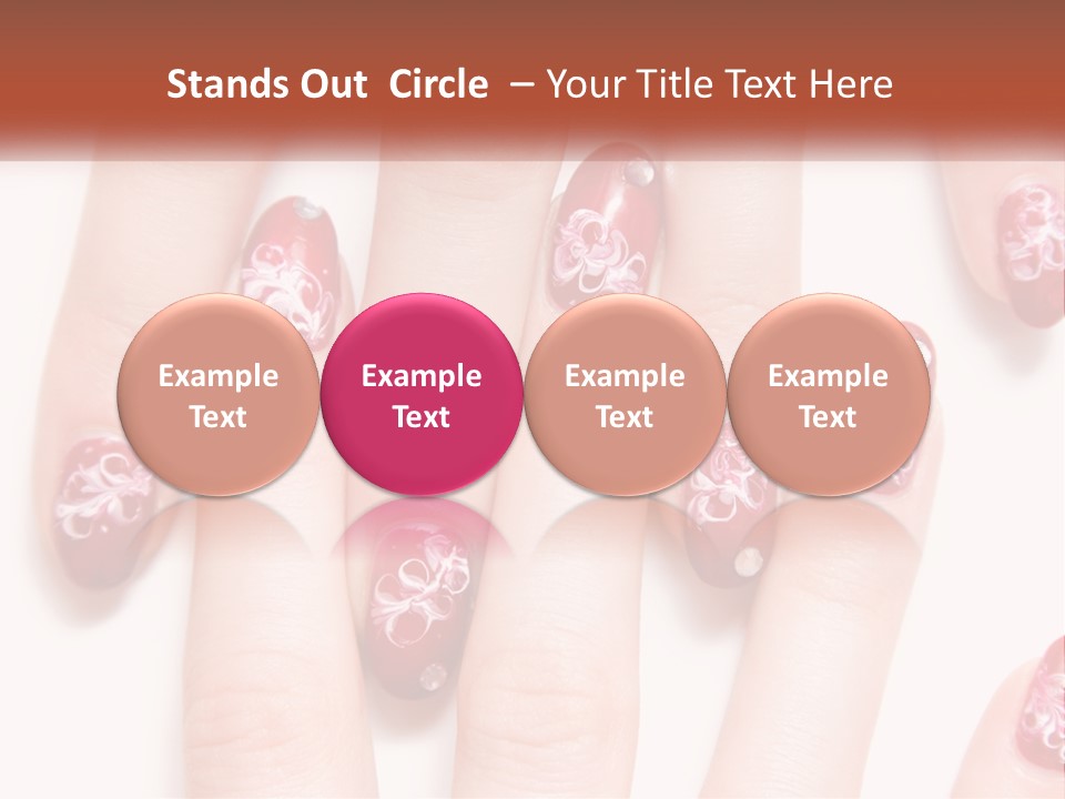 A Woman's Nails With Red And White Designs On Them PowerPoint Template