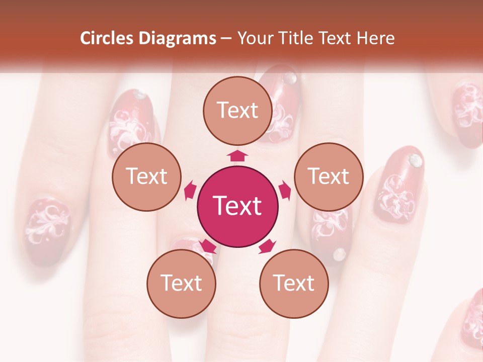 A Woman's Nails With Red And White Designs On Them PowerPoint Template