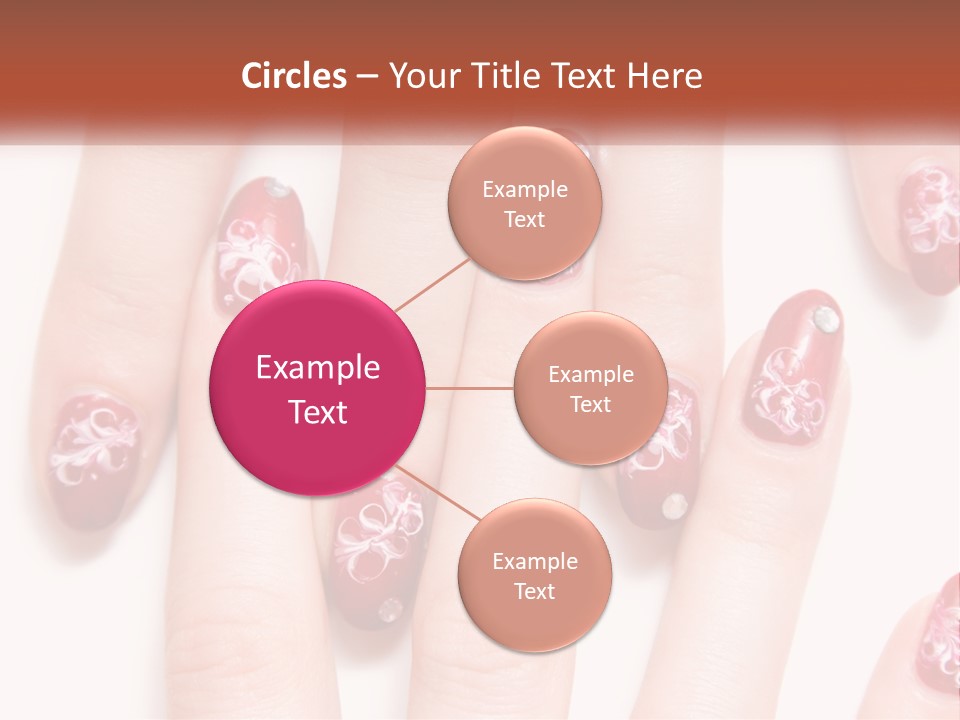 A Woman's Nails With Red And White Designs On Them PowerPoint Template