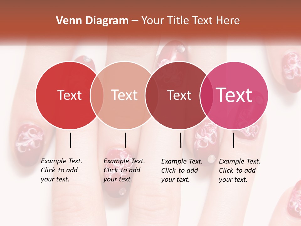 A Woman's Nails With Red And White Designs On Them PowerPoint Template