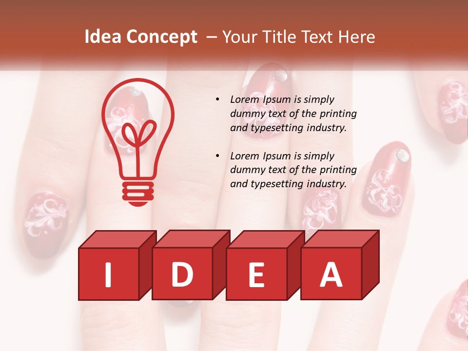 A Woman's Nails With Red And White Designs On Them PowerPoint Template