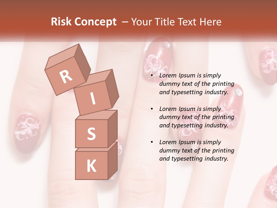 A Woman's Nails With Red And White Designs On Them PowerPoint Template