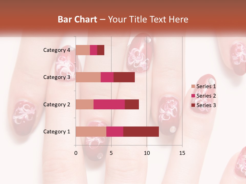A Woman's Nails With Red And White Designs On Them PowerPoint Template