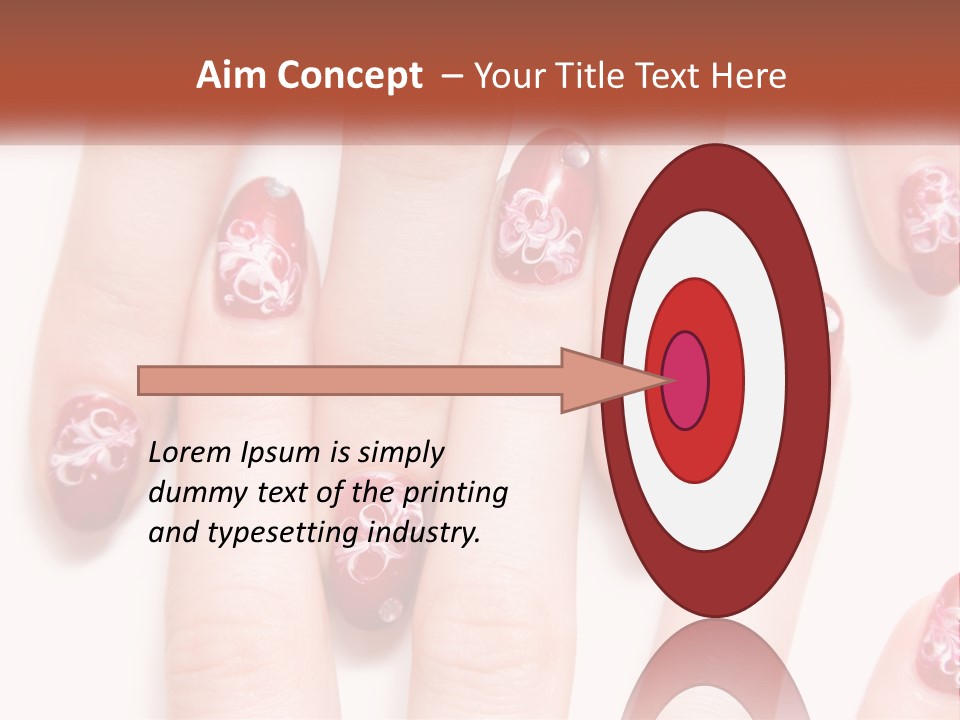 A Woman's Nails With Red And White Designs On Them PowerPoint Template