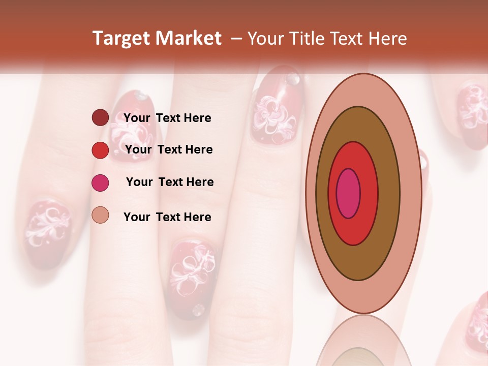 A Woman's Nails With Red And White Designs On Them PowerPoint Template