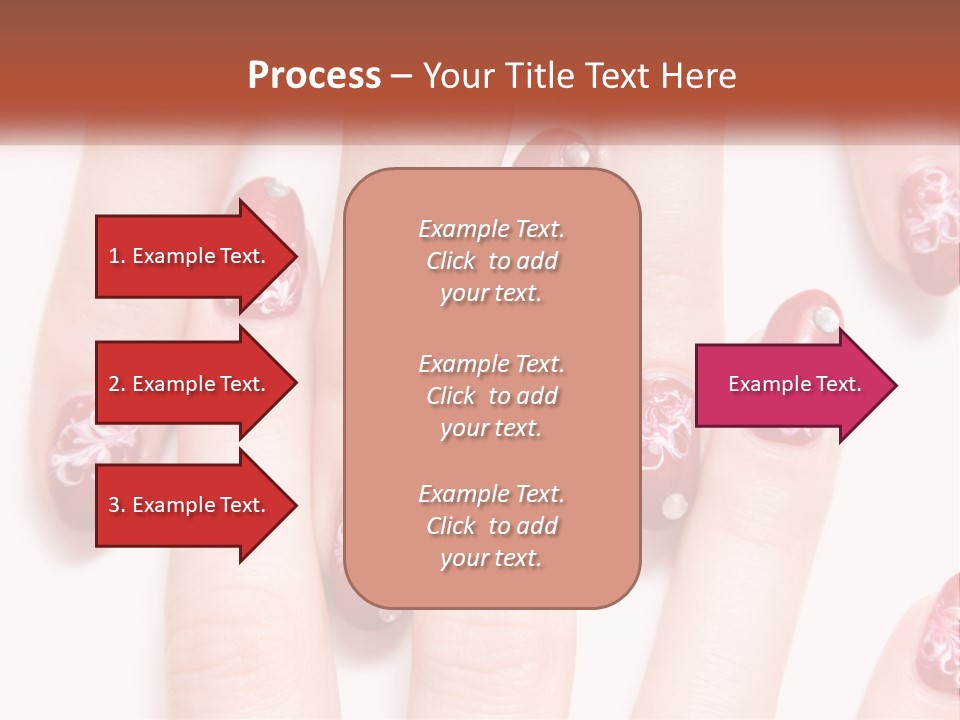 A Woman's Nails With Red And White Designs On Them PowerPoint Template