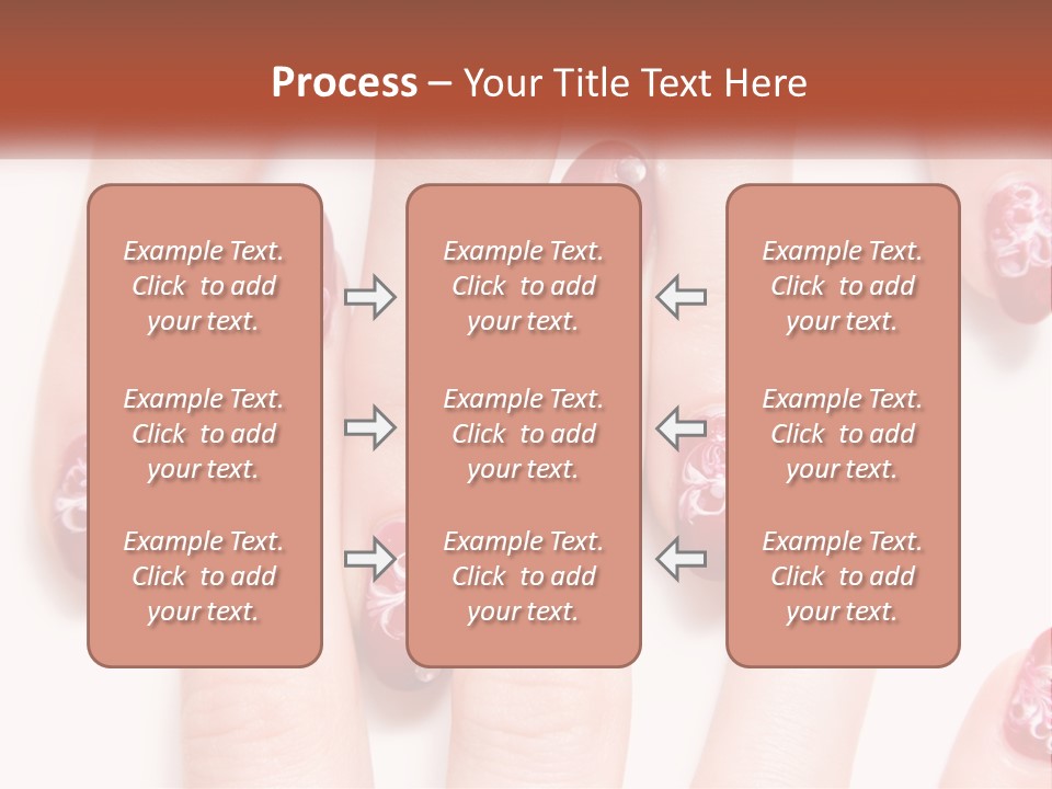 A Woman's Nails With Red And White Designs On Them PowerPoint Template