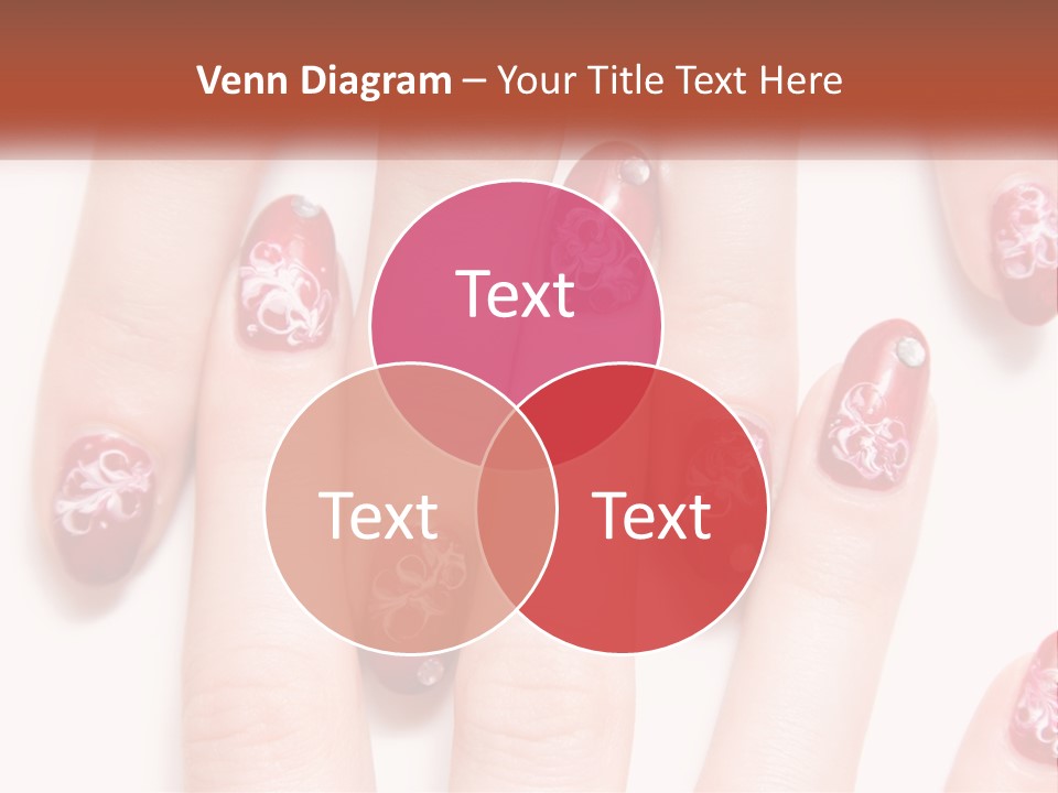 A Woman's Nails With Red And White Designs On Them PowerPoint Template