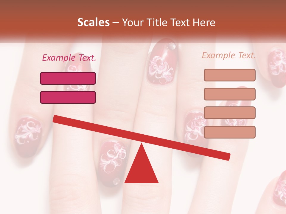 A Woman's Nails With Red And White Designs On Them PowerPoint Template