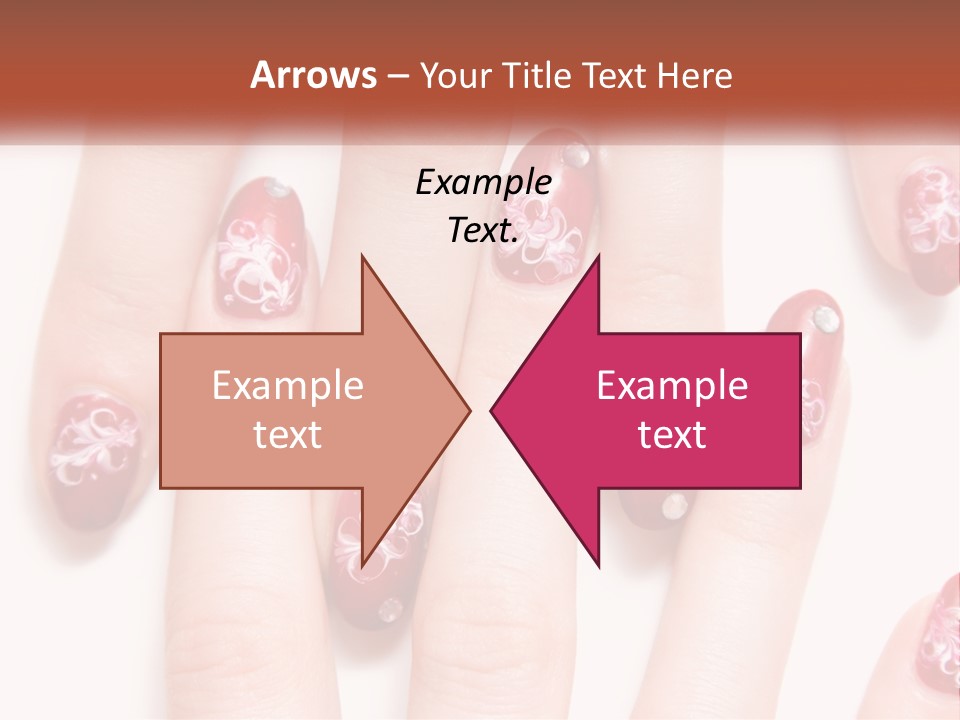 A Woman's Nails With Red And White Designs On Them PowerPoint Template