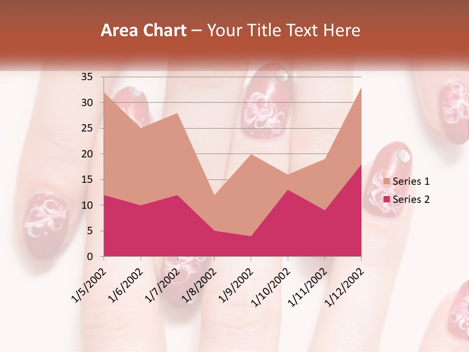 A Woman's Nails With Red And White Designs On Them PowerPoint Template