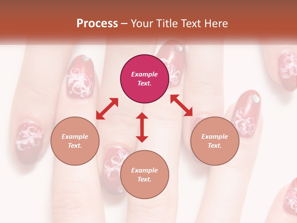 A Woman's Nails With Red And White Designs On Them PowerPoint Template