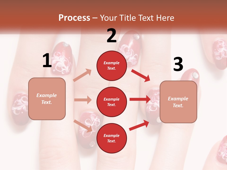 A Woman's Nails With Red And White Designs On Them PowerPoint Template