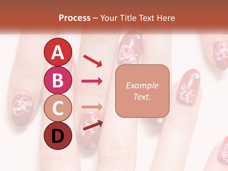 A Woman's Nails With Red And White Designs On Them PowerPoint Template