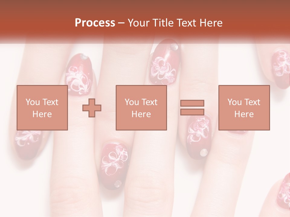 A Woman's Nails With Red And White Designs On Them PowerPoint Template